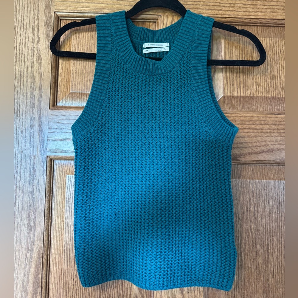 Anthropologie Teal Knit Sleeveless Crewneck Sweater